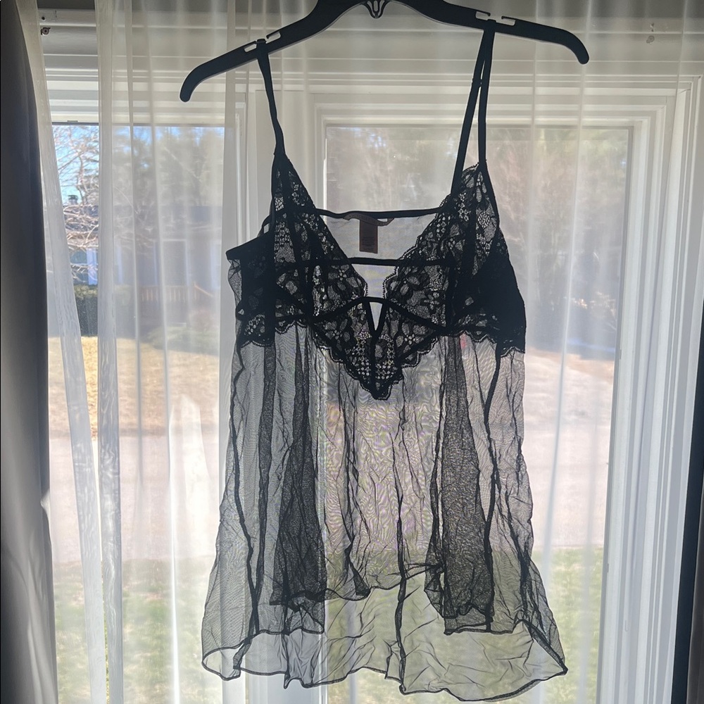 Sheer Black Lace Chemise Nightdress for Women